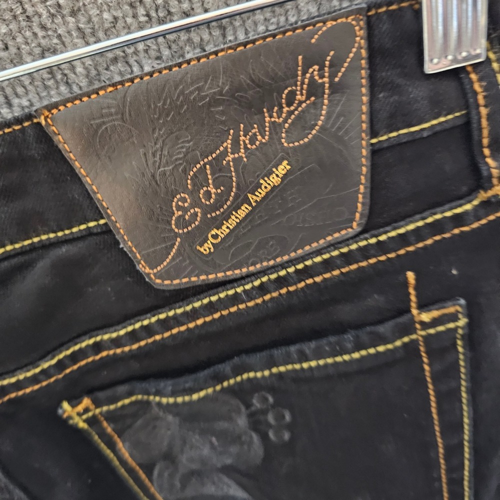 Ed Hardy Christian Audigier Womens Black Straight Leg Jeans Geisha Embroidery 28 - Picture 6 of 11